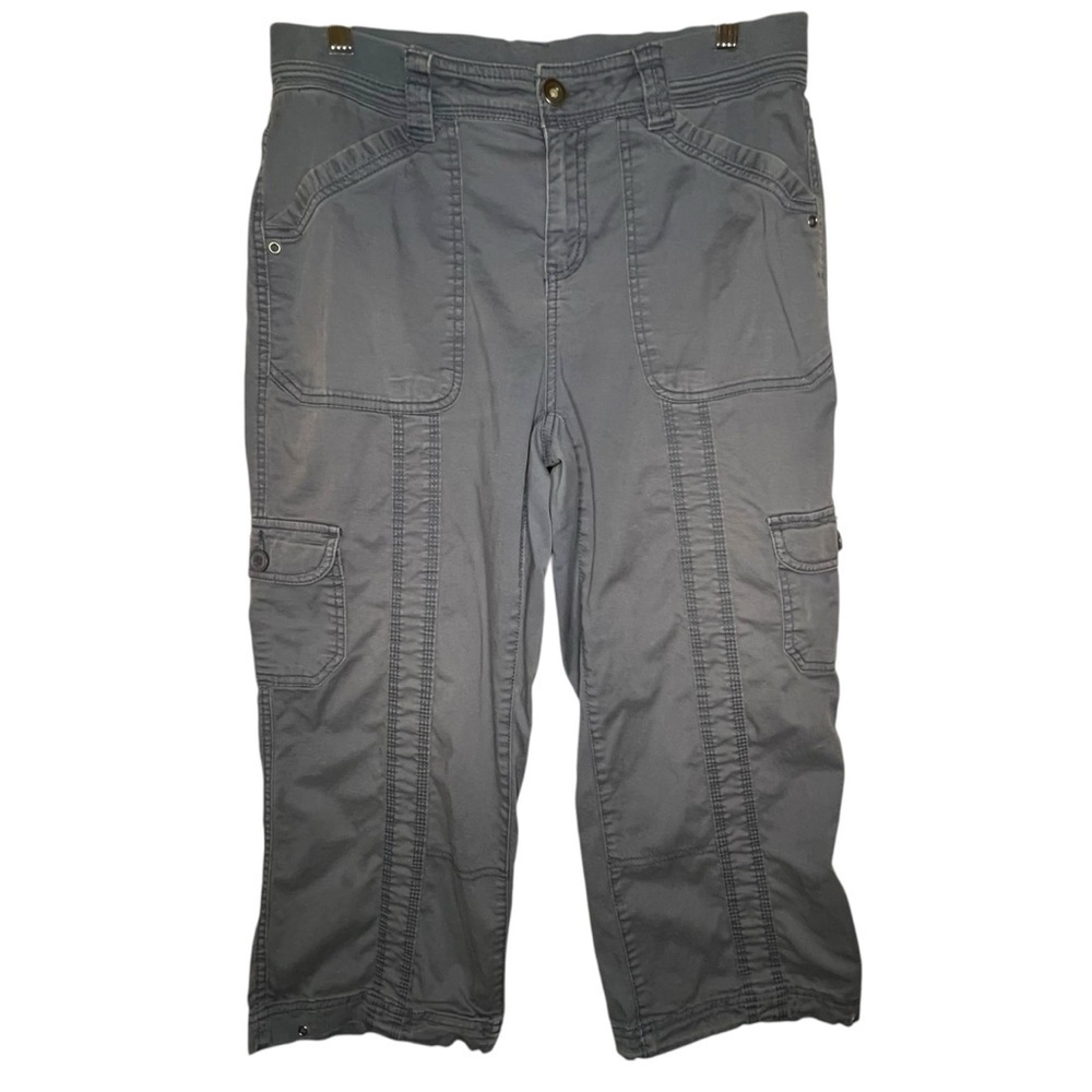 Vintage Y2K Macys Cropped Wide Leg Cargo Pants Blue/Grey Size 6